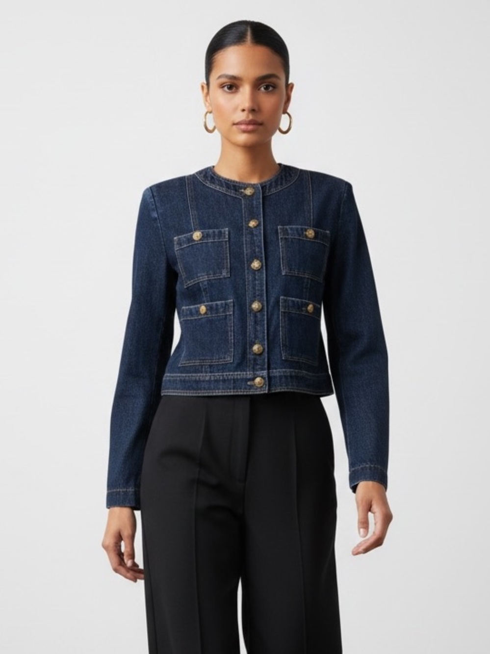 1406 • Dark Indigo Gold Button Four Pocket Jeans Lady Jacket